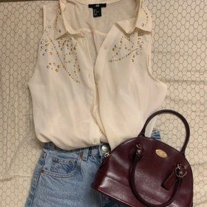 Ivory Studded Sleeveless Blouse